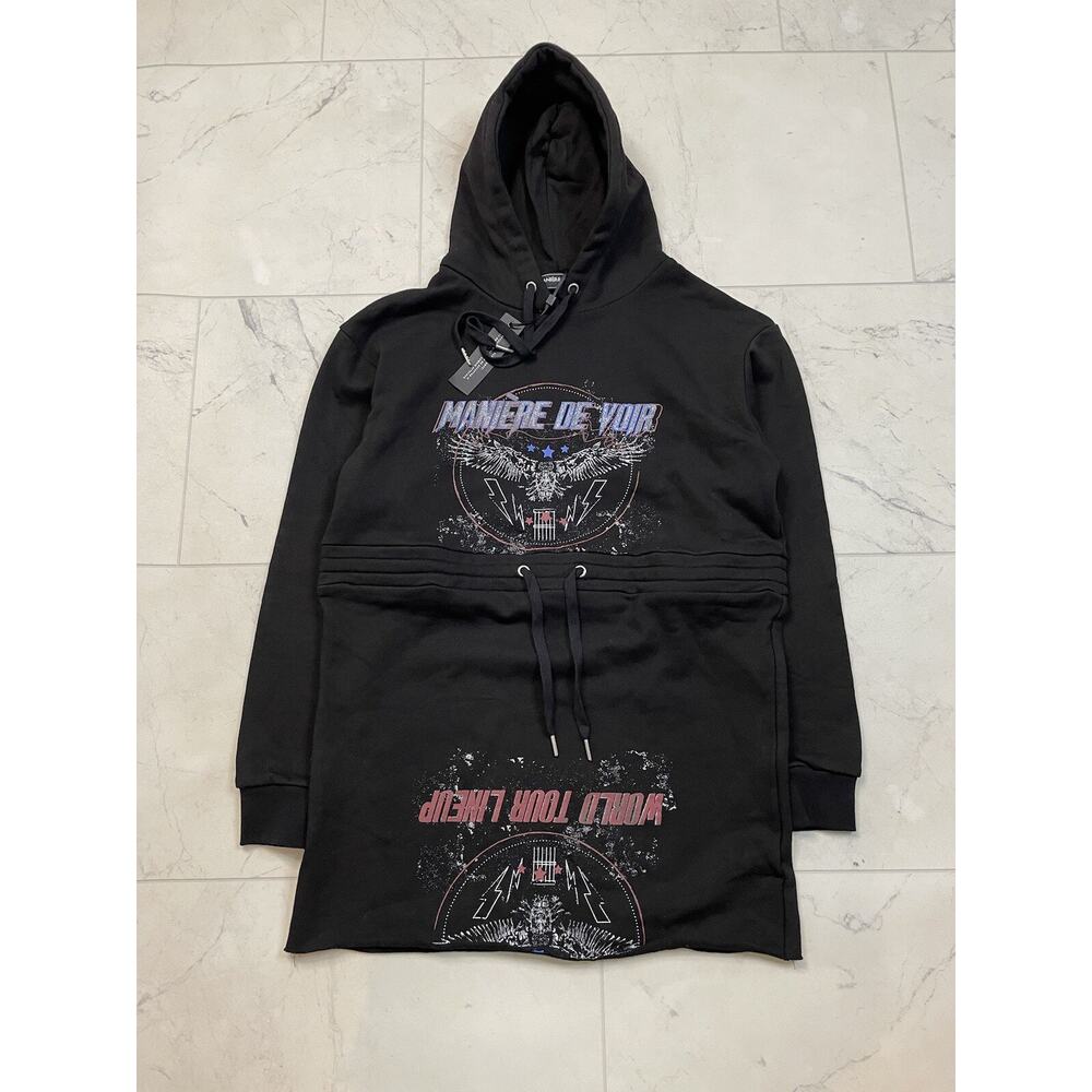 Black Graphic Hooded Sweatshirt Dress